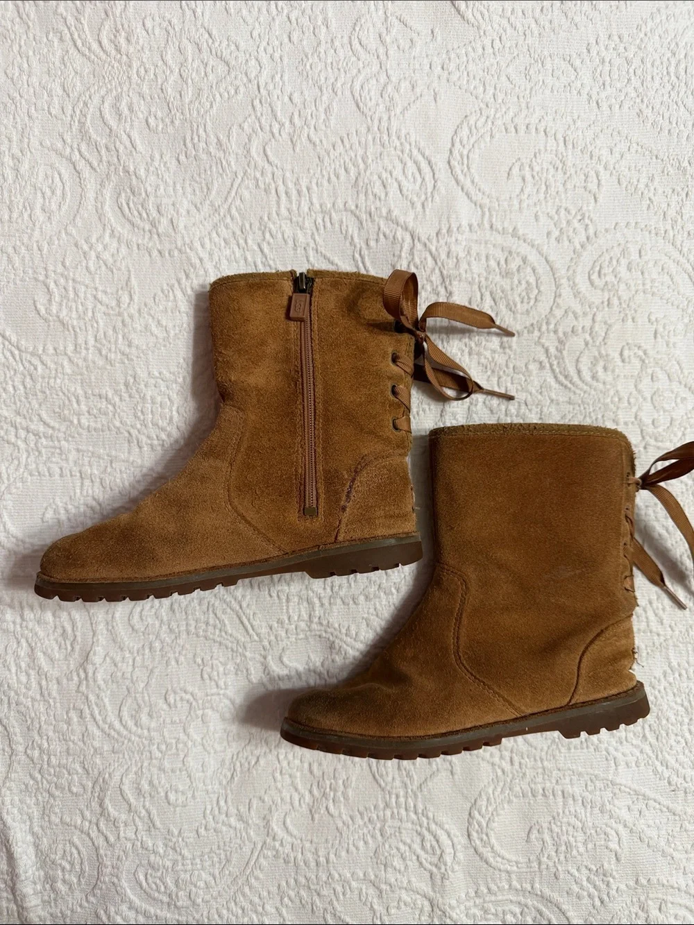 UGG Kids Size 12 Girls Chestnut Suede Lace-Up Boots